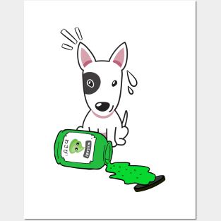 Cute Bull Terrier Spilled Wasabi sauce Posters and Art